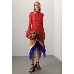 Thebe Magugu Red Gradient Pleated Chiffon Dress Size S Fraying Hem / fabric pull